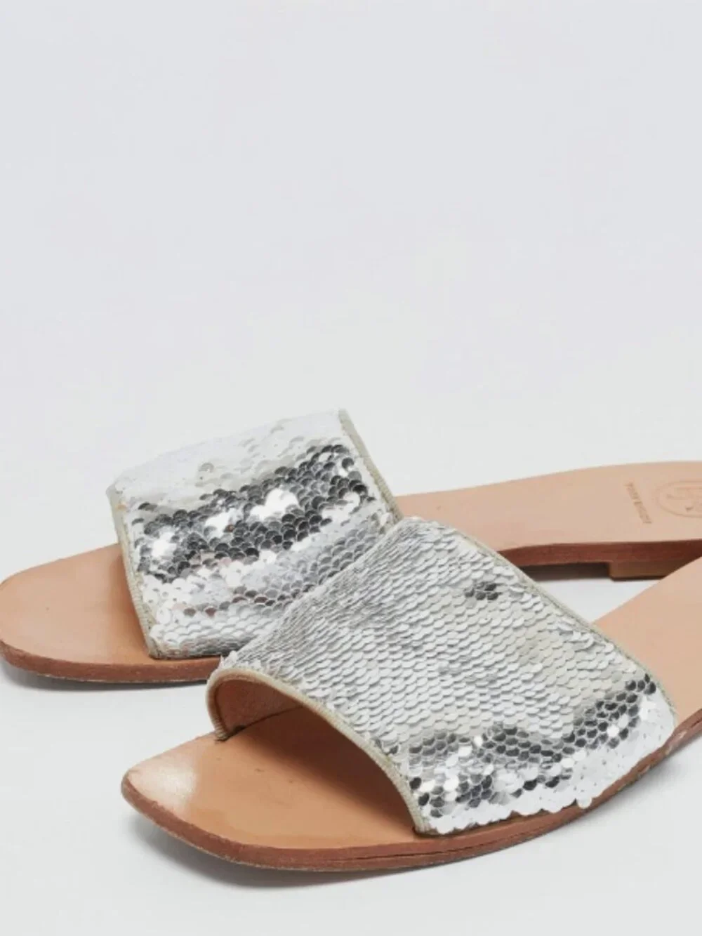 TORY BURCH silver CARTER sparkle slide sandal, 9